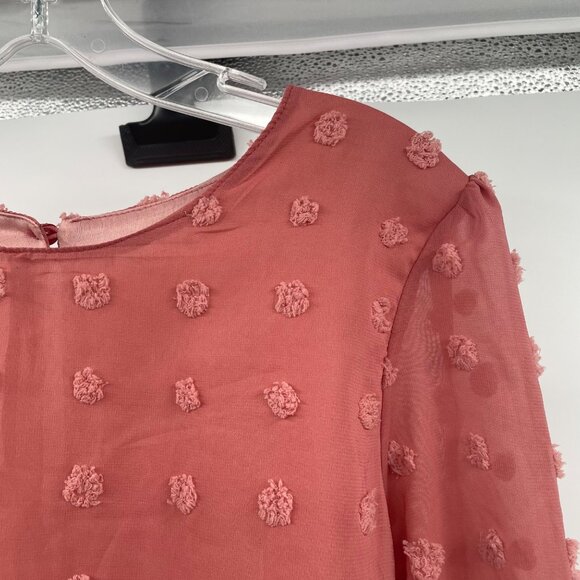 Qeral Womens Textured Dotted Top Long Sleeve Keyhole Rosewood Size Small - Picture 4 of 9